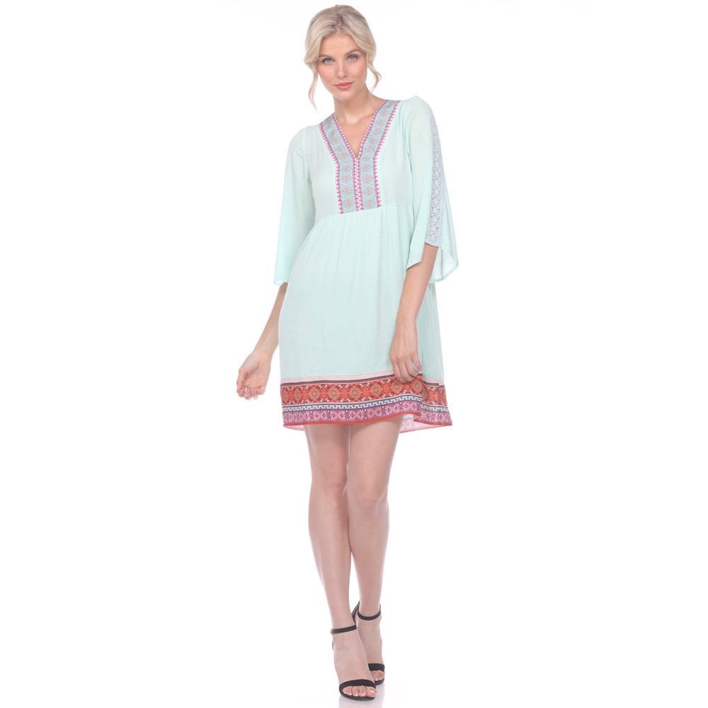 Women's White Mark Gabrielle Embroidered Peasant/Gypsy Dress, Mint